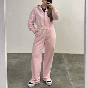 Women's Pink Zip Hoodie & Straight Leg Sweatpants Set